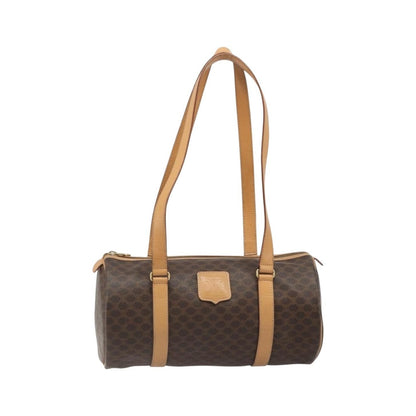 Celine Vintage Barrel Macadam Canvas & Leather, Brown, PVC, Handbag