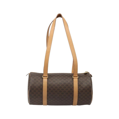 Celine Vintage Barrel Macadam Canvas & Leather, Brown, PVC, Handbag