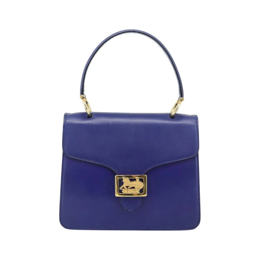 Celine Vintage Carriage Top Handle Leather, Blue, Leather, Handbag
