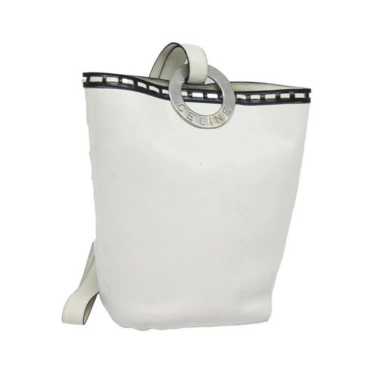 Celine Vintage Circle Logo Leather, White, Leather, Shoulder Bag