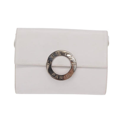 Celine Vintage Circle Logo Leather, White, Leather, Crossbody Bag