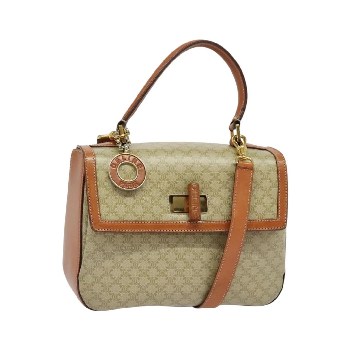 Celine Vintage Convertible Top Handle Macadam Coated Canvas, Beige, Canvas, Handbag