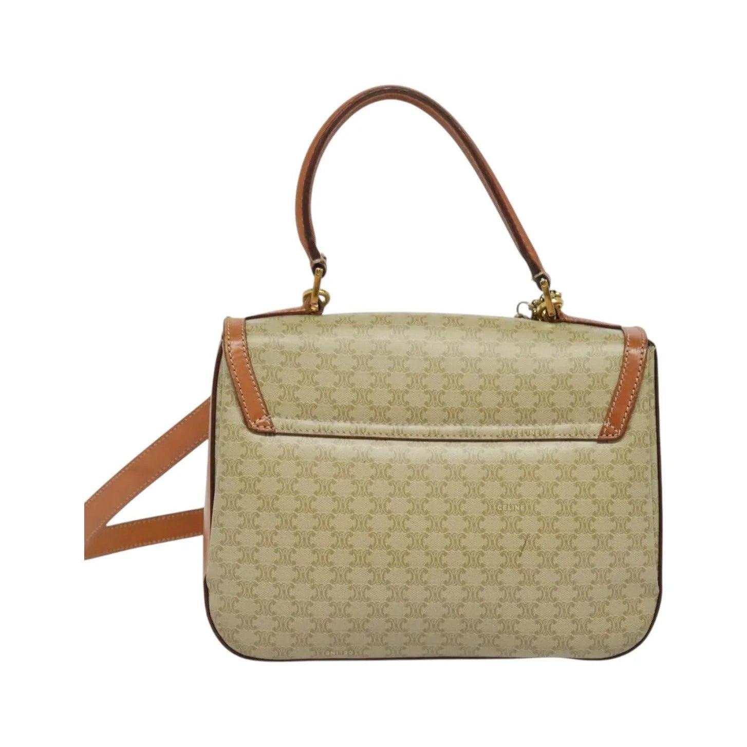 Celine Vintage Convertible Top Handle Macadam Coated Canvas, Beige, Canvas, Handbag
