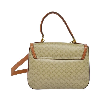 Celine Vintage Convertible Top Handle Macadam Coated Canvas, Beige, Canvas, Handbag