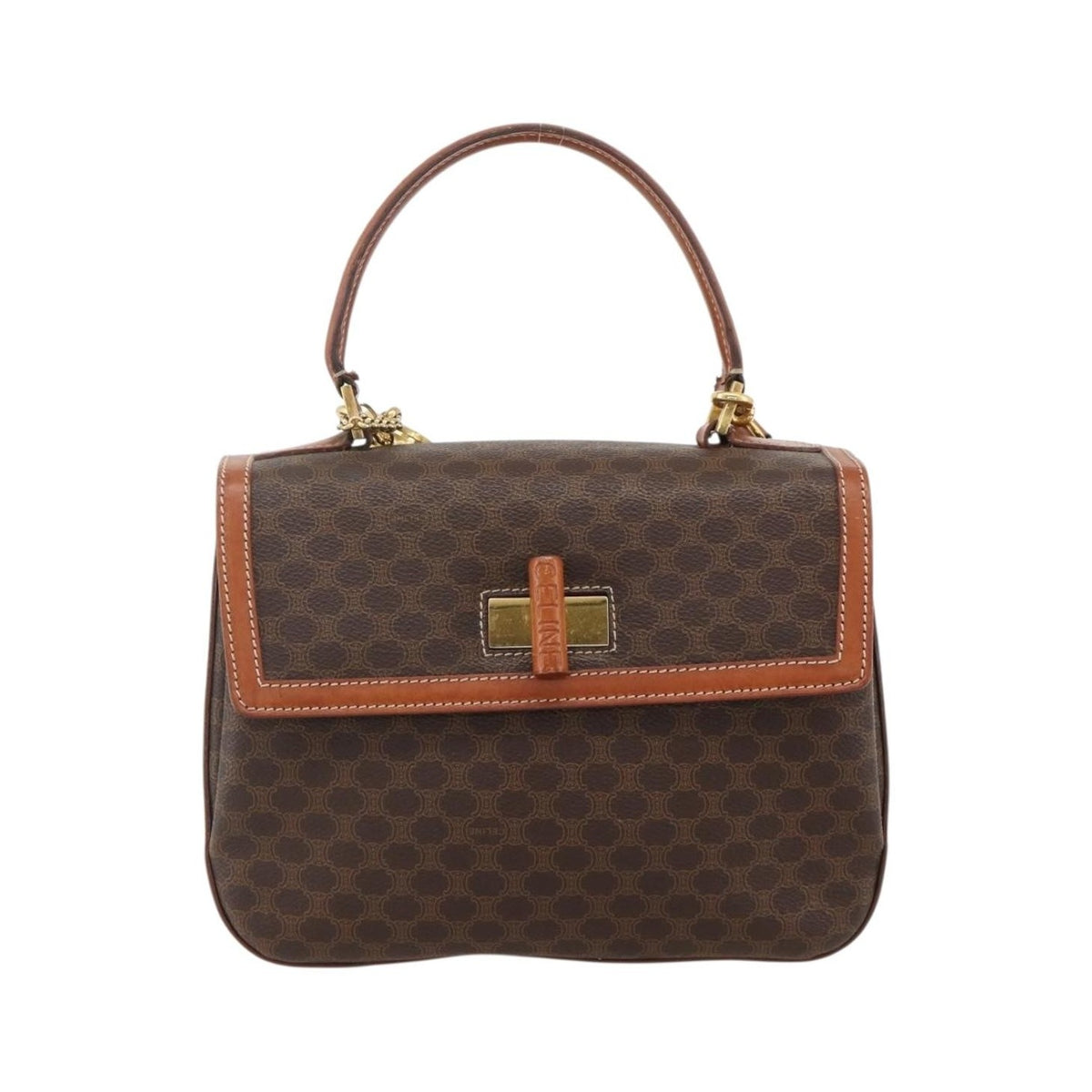 Celine Vintage Convertible Top Handle Macadam Coated Canvas, Brown, PVC, Handbag