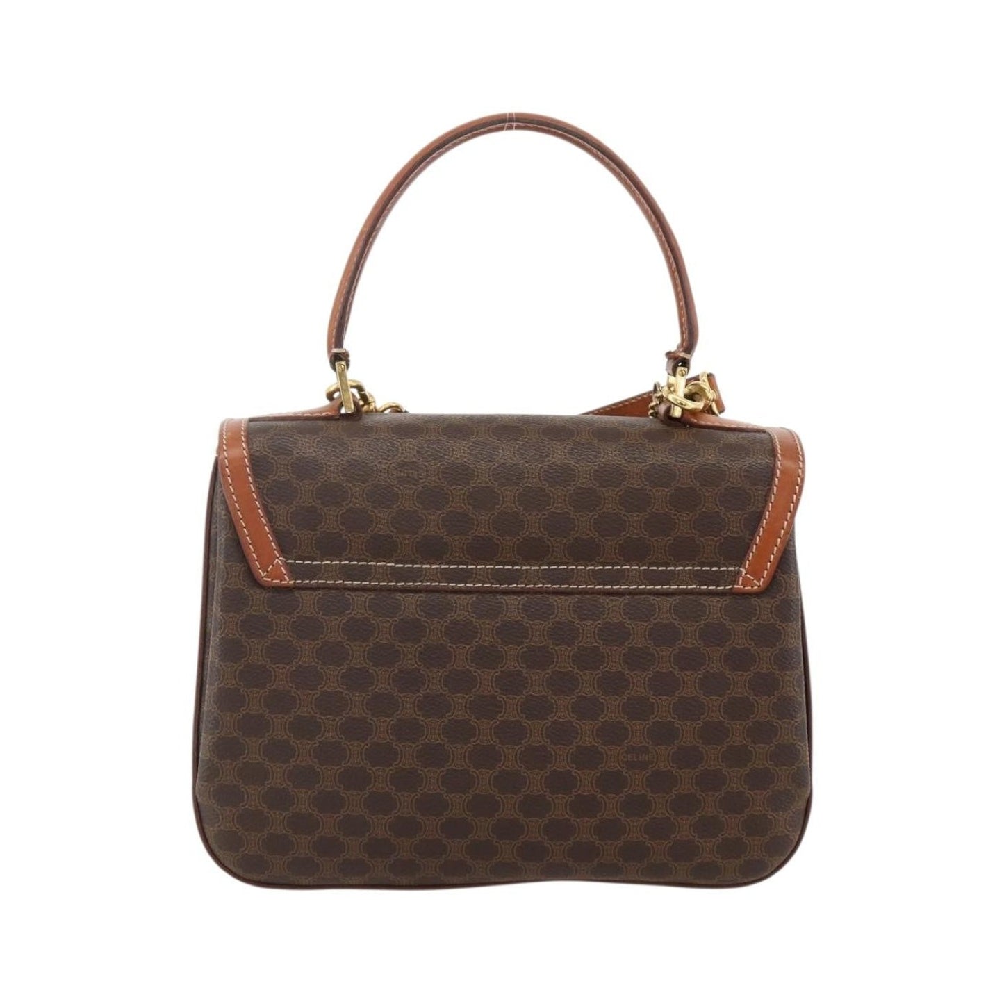 Celine Vintage Convertible Top Handle Macadam Coated Canvas, Brown, PVC, Handbag