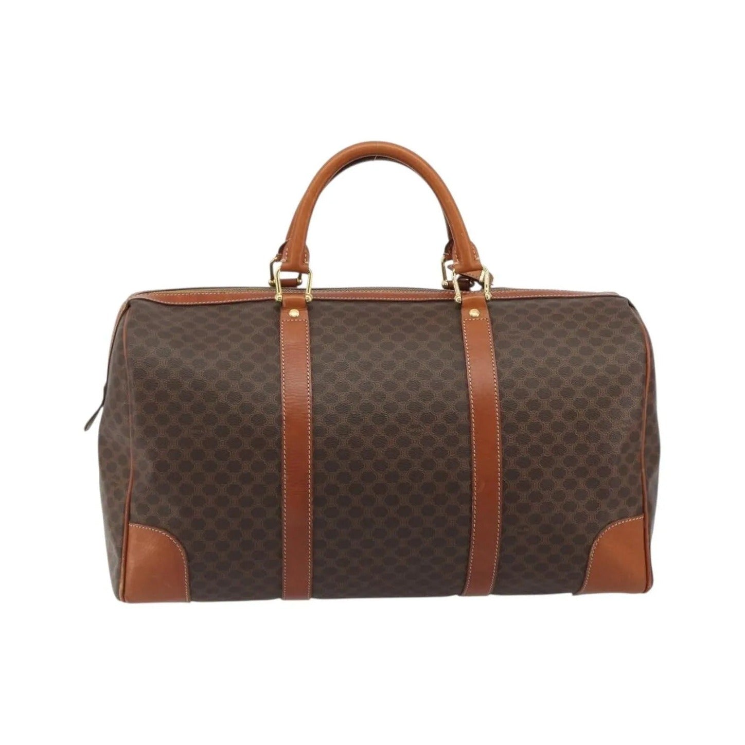 Celine Vintage Duffle Canvas and Leather, Brown, Canvas, Travel Bag