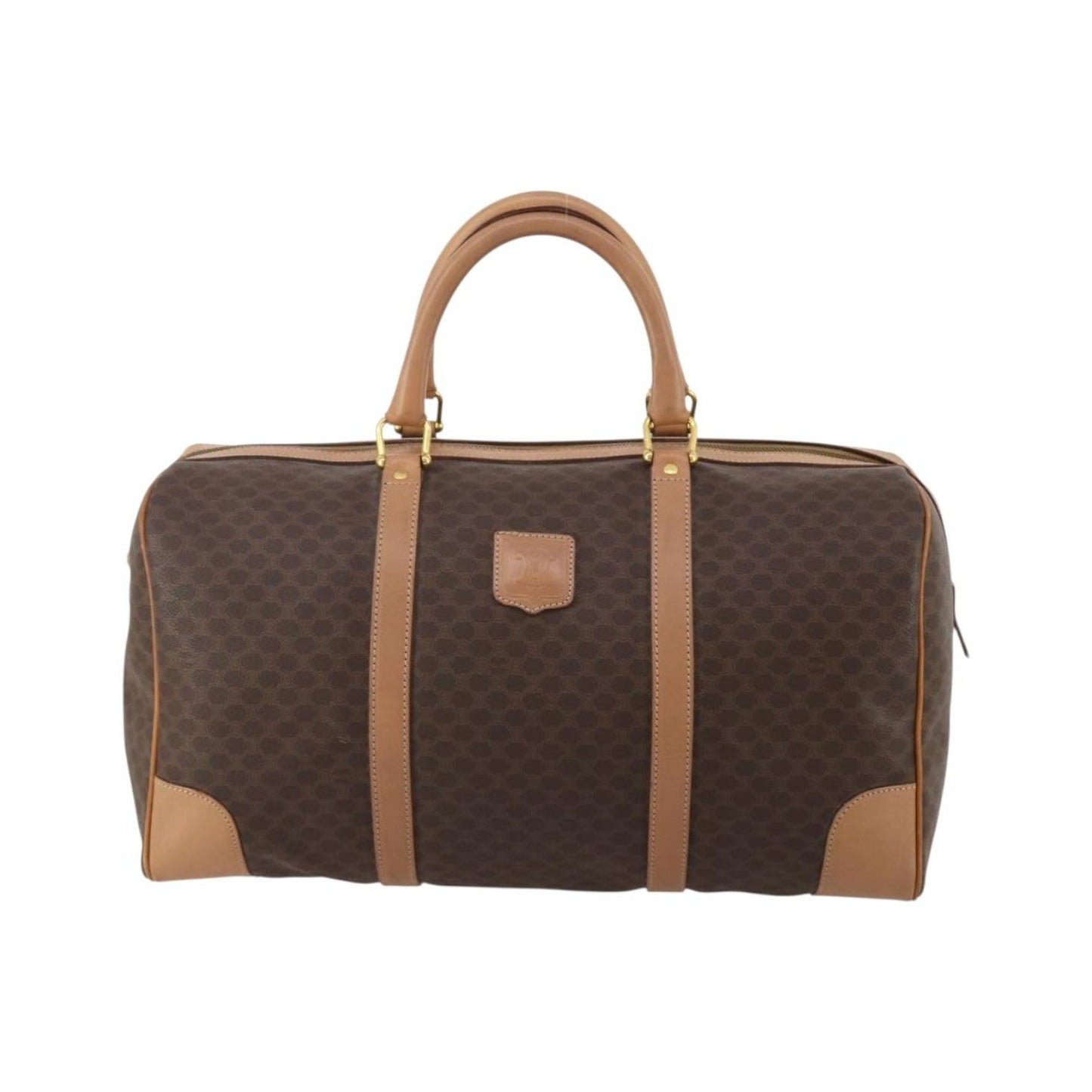 Celine Vintage Duffle Canvas and Leather, Brown, Canvas, Travel Bag