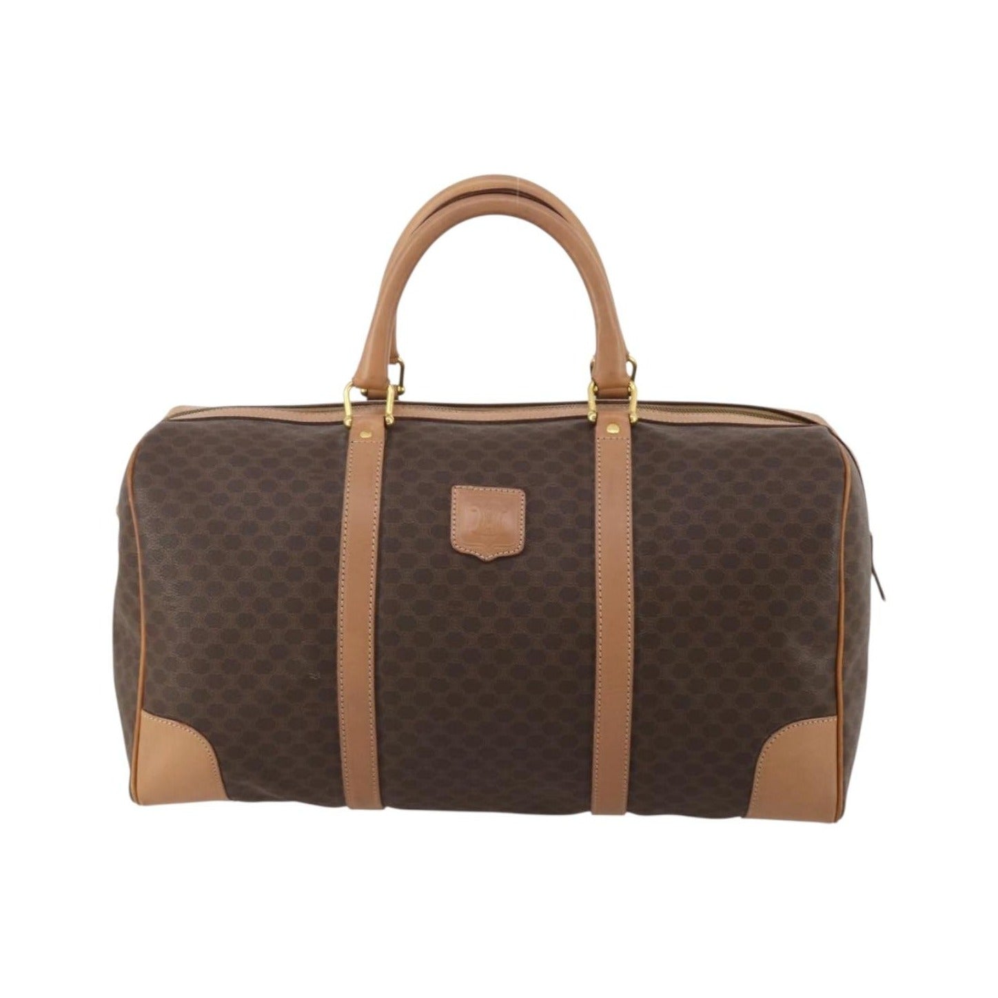Celine Vintage Duffle Canvas and Leather, Brown, Canvas, Travel Bag
