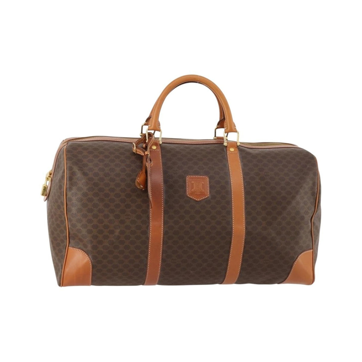 Celine Vintage Duffle Canvas and Leather, Brown, Canvas, Travel Bag