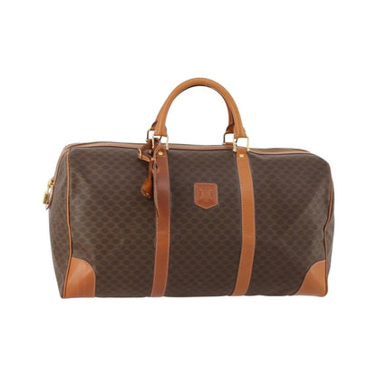 Celine Vintage Duffle Canvas and Leather, Brown, Canvas, Travel Bag