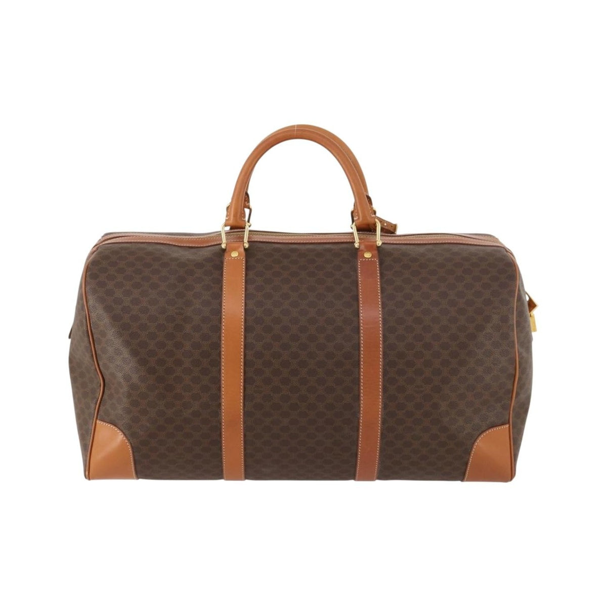 Celine Vintage Duffle Canvas and Leather, Brown, Canvas, Travel Bag