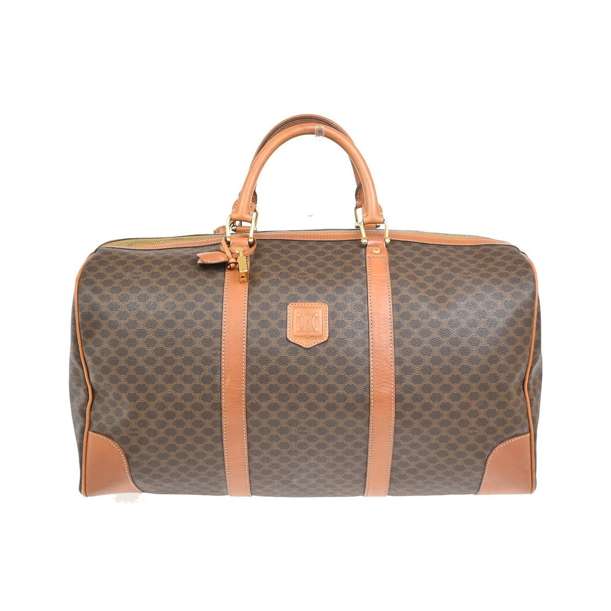 Celine Vintage Duffle Canvas and Leather, Brown, Canvas, Travel Bag