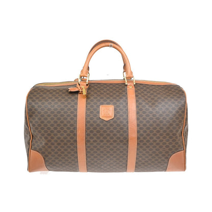 Celine Vintage Duffle Canvas and Leather, Brown, Canvas, Travel Bag