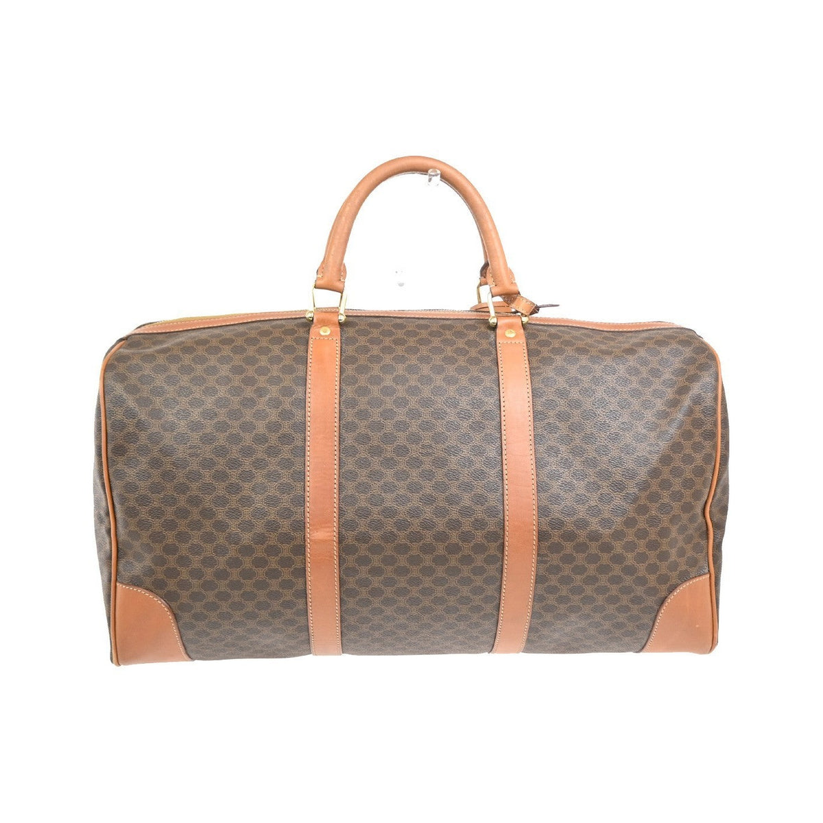 Celine Vintage Duffle Canvas and Leather, Brown, Canvas, Travel Bag