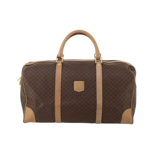 Celine Vintage Duffle Macadam Coated Canvas, Brown, Canvas, Travel Bag