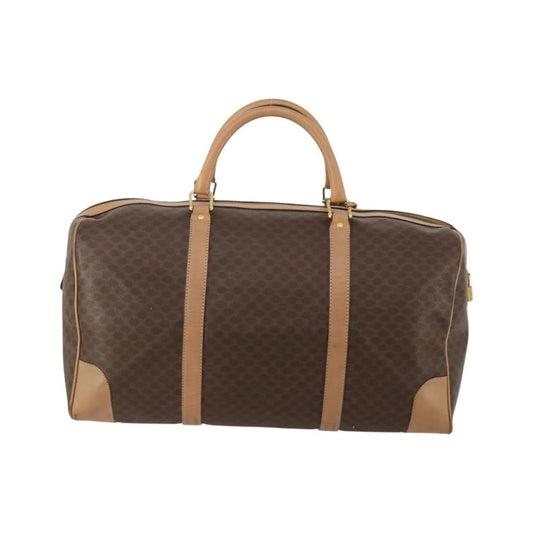 Celine Vintage Duffle Macadam Coated Canvas, Brown, Canvas, Travel Bag