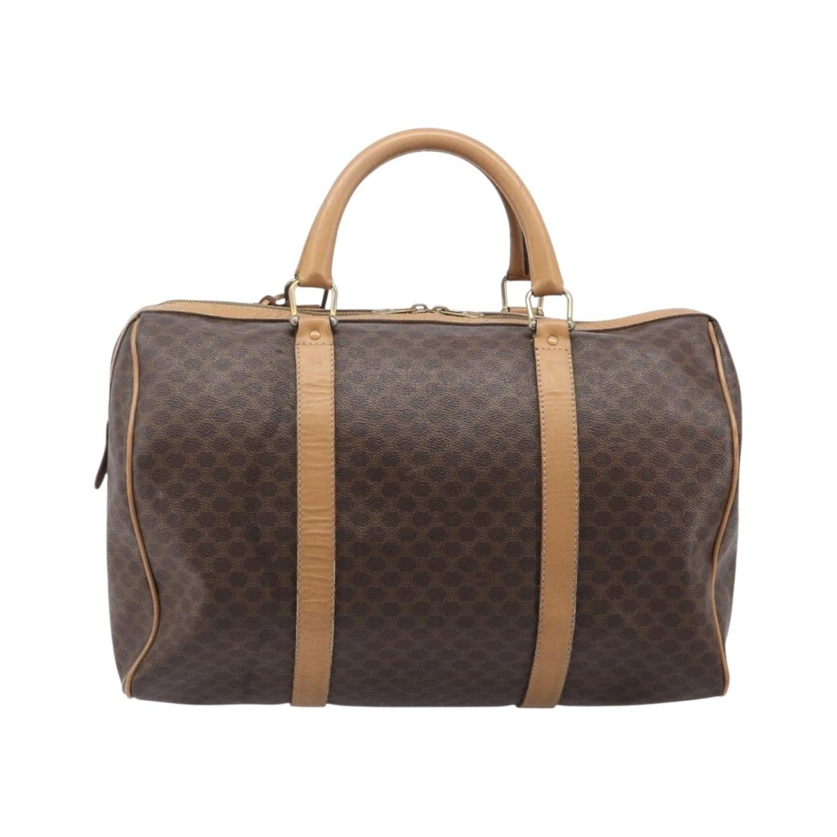 Celine Vintage Duffle Macadam Coated Canvas, Brown, Canvas, Handbag