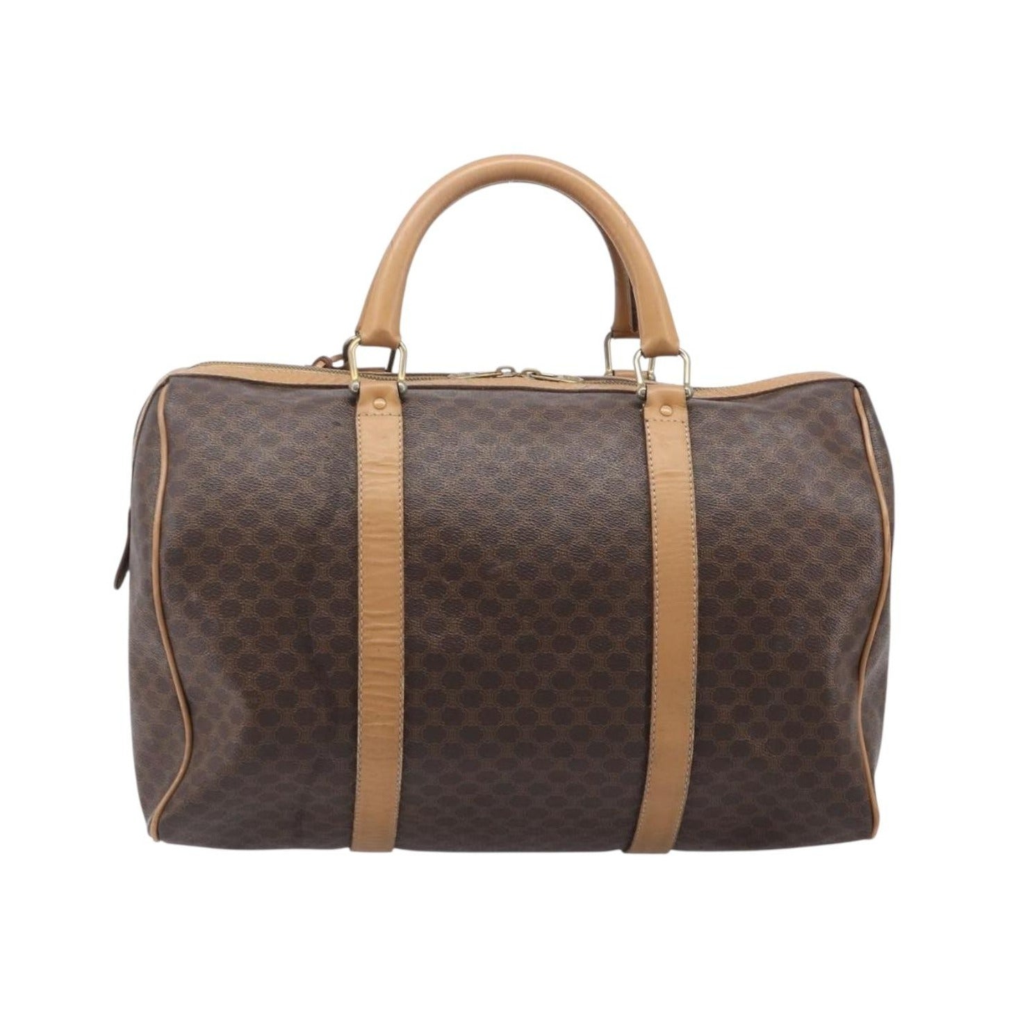 Celine Vintage Duffle Macadam Coated Canvas, Brown, Canvas, Handbag