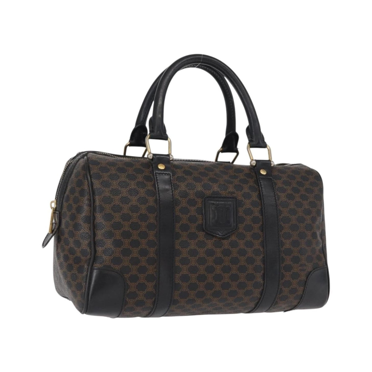 Celine Vintage Duffle Macadam Coated Canvas, Black, Canvas, Handbag