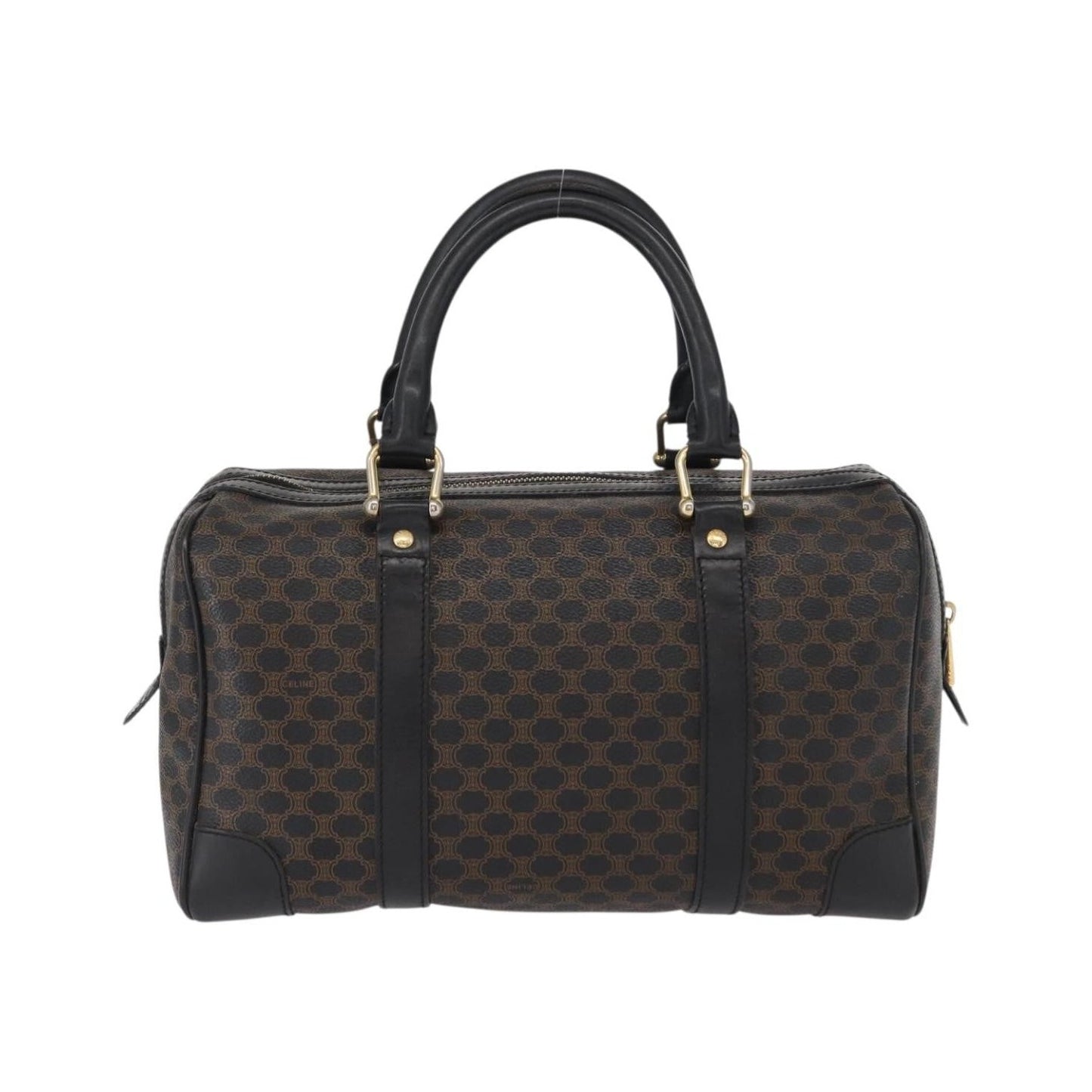 Celine Vintage Duffle Macadam Coated Canvas, Black, Canvas, Handbag