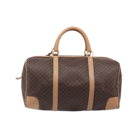 Celine Vintage Duffle Macadam Coated Canvas, Brown, PVC, Handbag