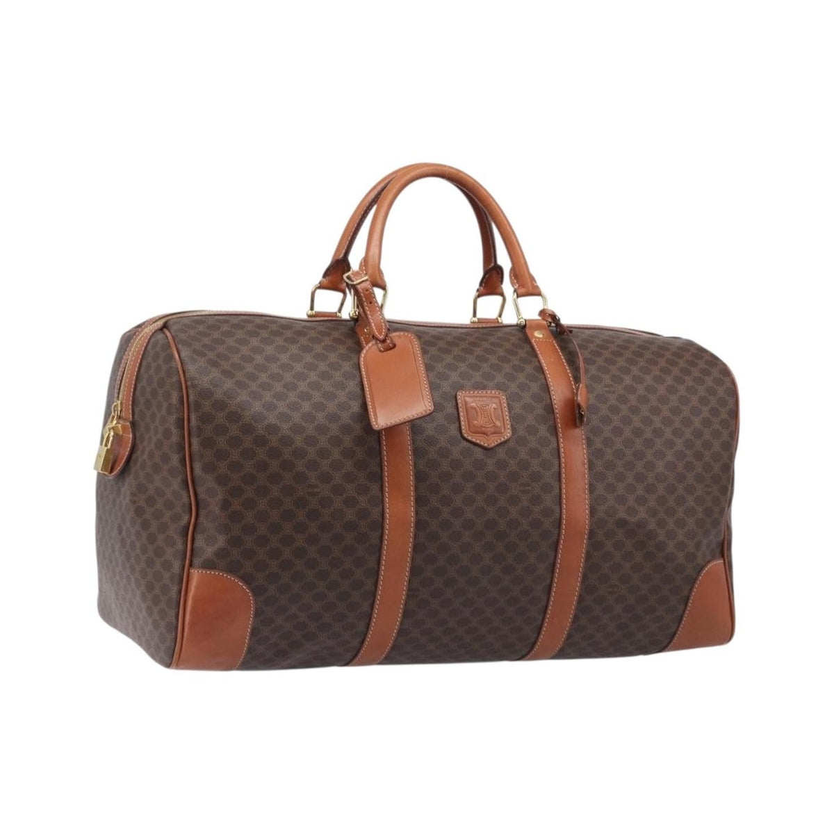 Celine Vintage Duffle Macadam Coated Canvas, Brown, Canvas, Handbag