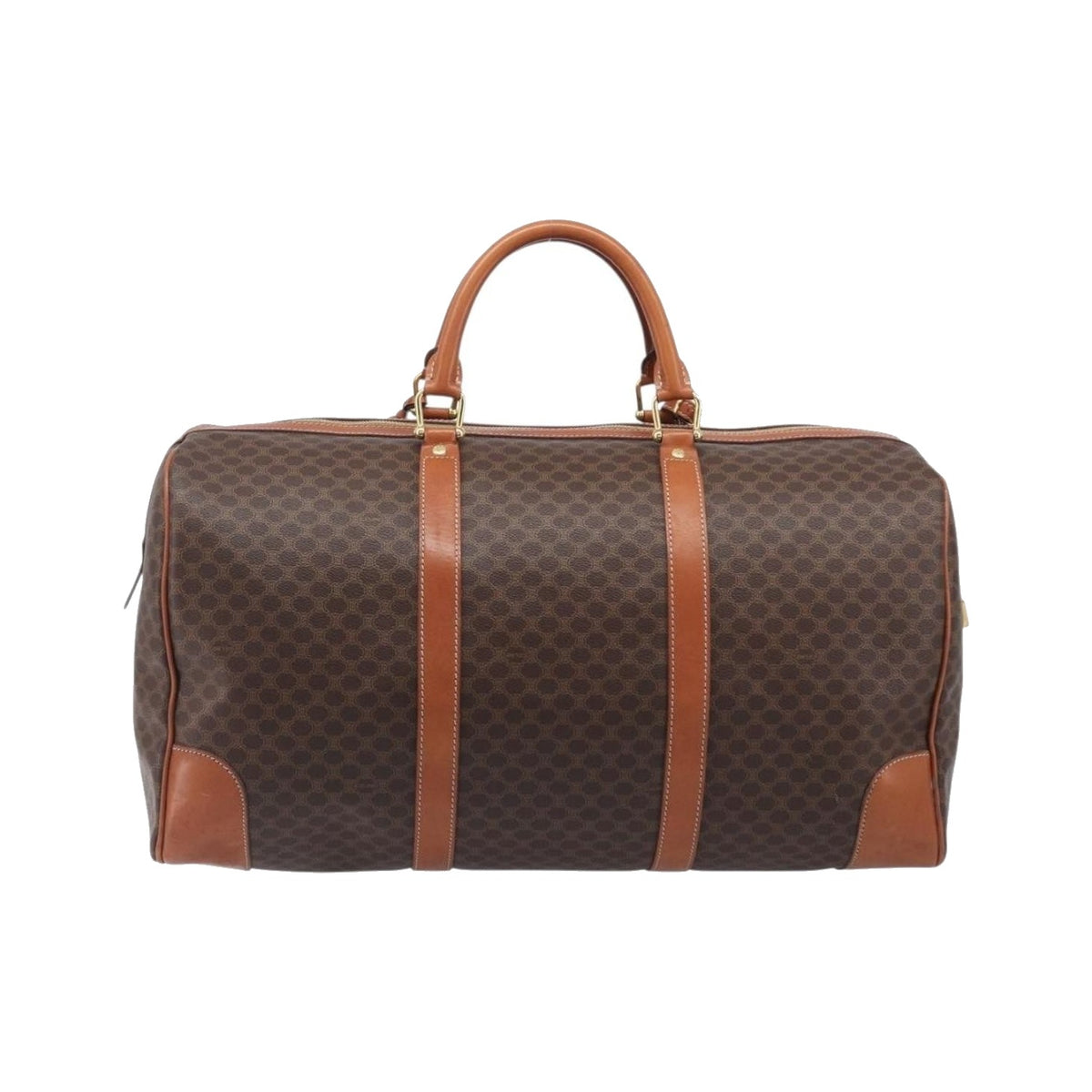 Celine Vintage Duffle Macadam Coated Canvas, Brown, Canvas, Handbag