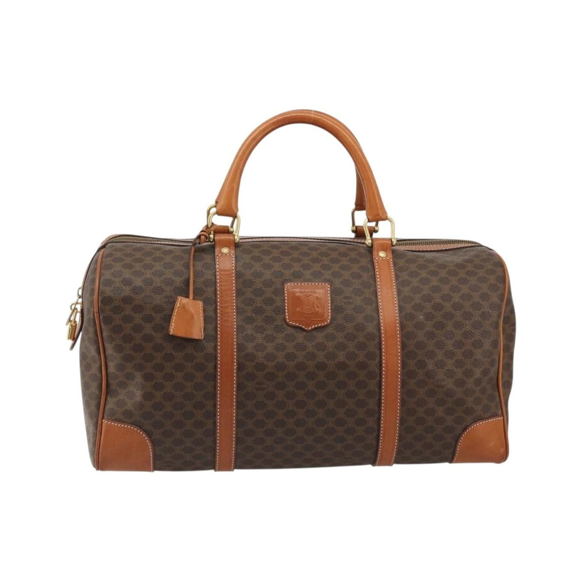 Celine Vintage Duffle Macadam Coated Canvas, Brown, Canvas, Handbag