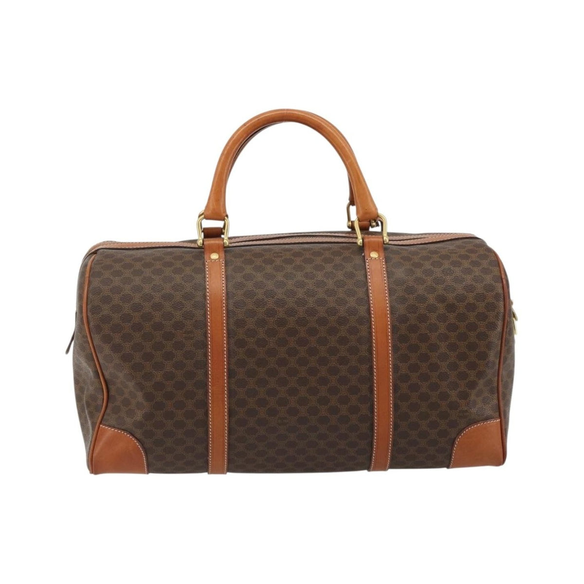 Celine Vintage Duffle Macadam Coated Canvas, Brown, Canvas, Handbag