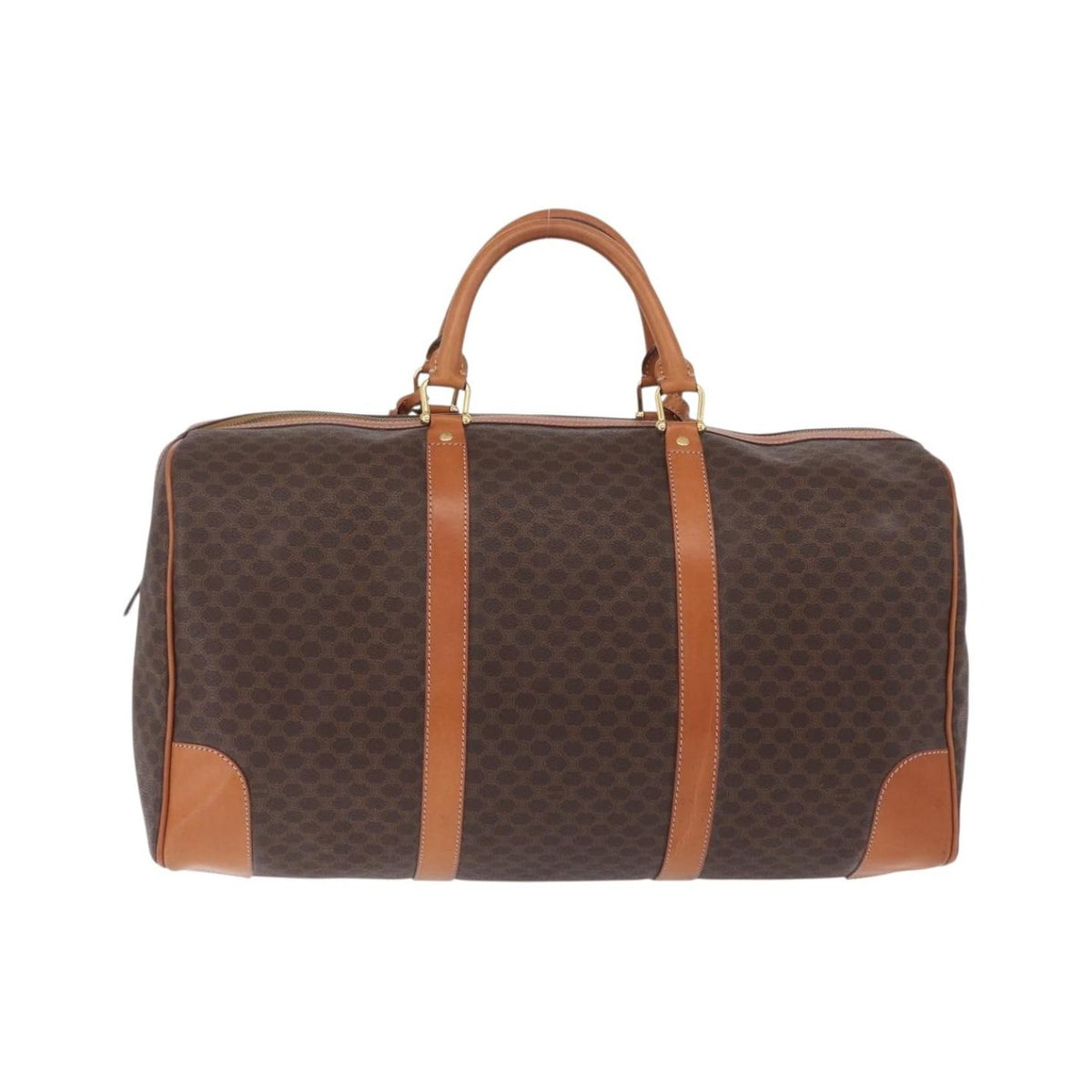 Celine Vintage Duffle Macadam Coated Canvas, Brown, Canvas, Handbag