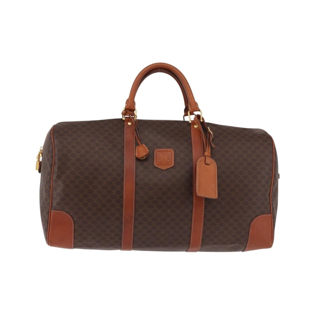Celine Vintage Duffle Macadam Coated Canvas, Brown, Canvas, Handbag