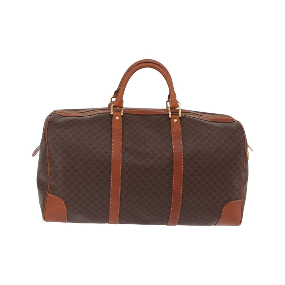 Celine Vintage Duffle Macadam Coated Canvas, Brown, Canvas, Handbag