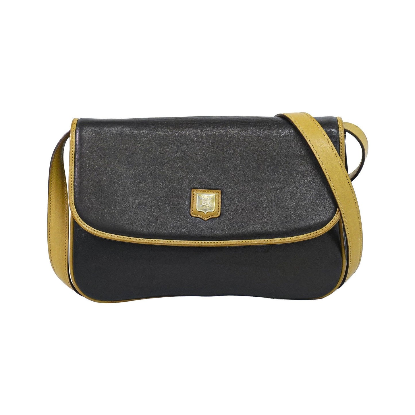 Celine Vintage Flap Leather, Black, Leather, Shoulder Bag