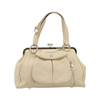 Celine Vintage Kisslock Frame Leather, Beige, Leather, Handbag