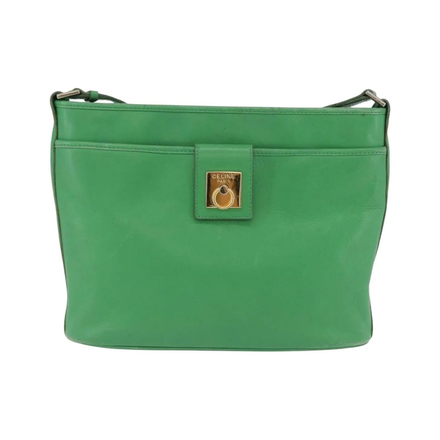 Celine Vintage Leather, Green, Leather, Shoulder Bag