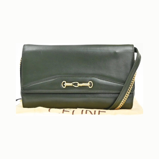 Celine Vintage Leather, Green, Leather, Shoulder Bag