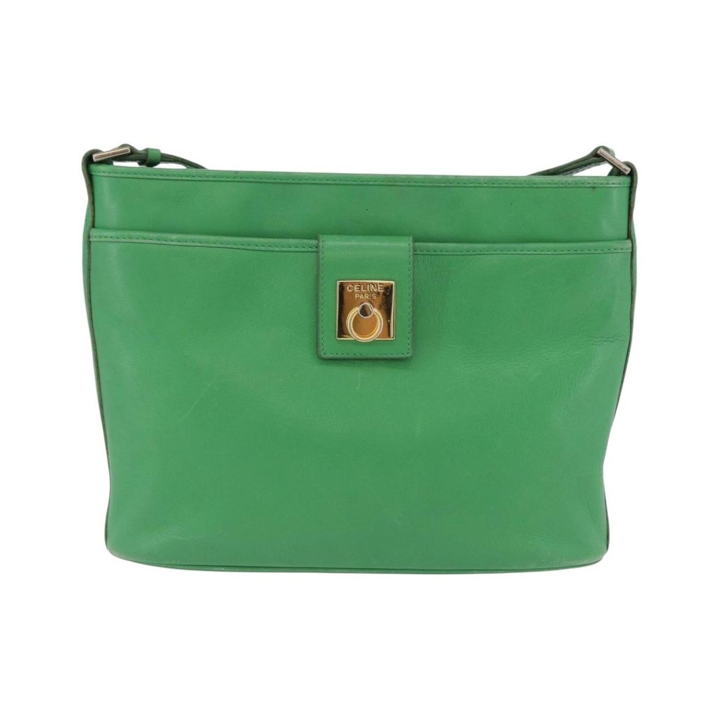 Celine Vintage Leather, Green, Leather, Shoulder Bag