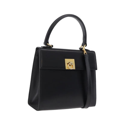 Celine Vintage Logo Top Handle Leather, Black, Leather, Handbag