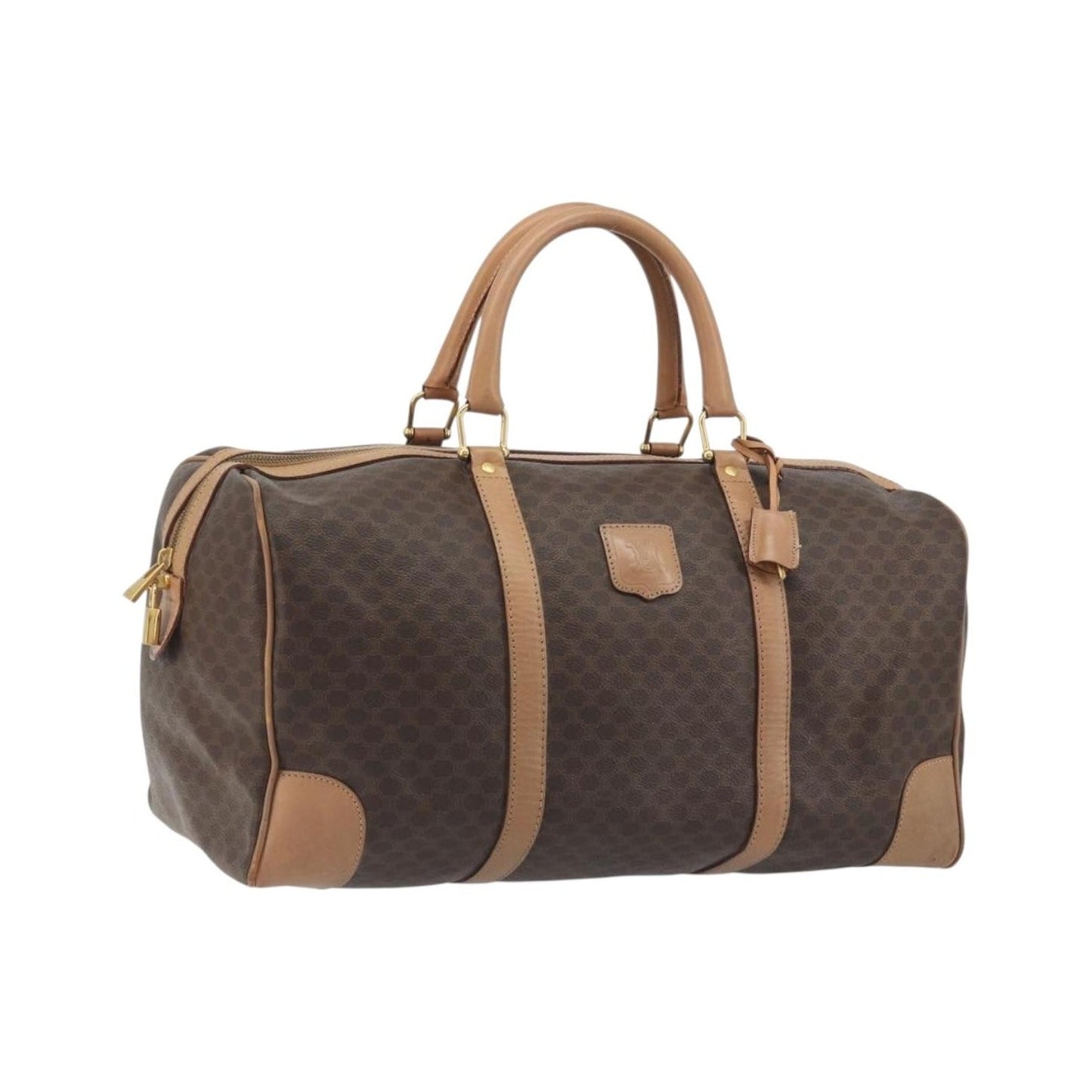 Celine Vintage Macadam Boston Canvas, Brown, PVC, Handbag