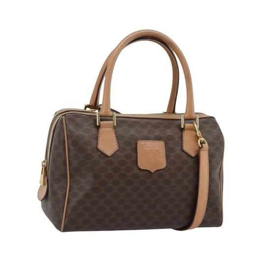 Celine Vintage Macadam Boston Canvas and Leather, Brown, PVC, Handbag