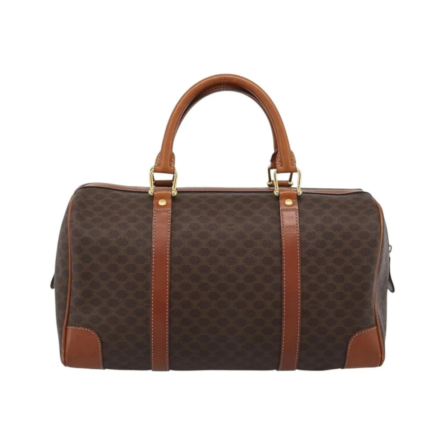 Celine Vintage Macadam Boston Canvas and Leather, Brown, Canvas, Handbag