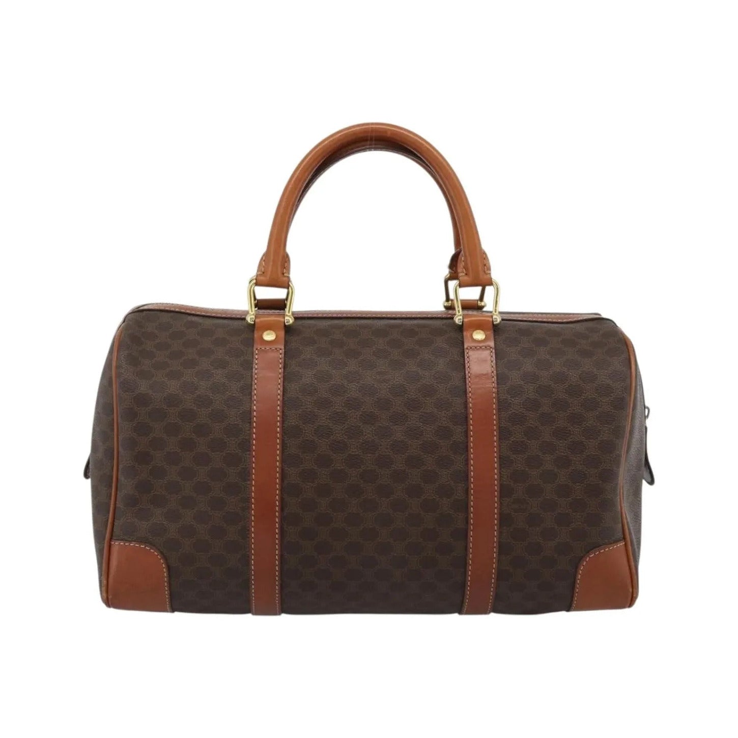Celine Vintage Macadam Boston Canvas and Leather, Brown, Canvas, Handbag