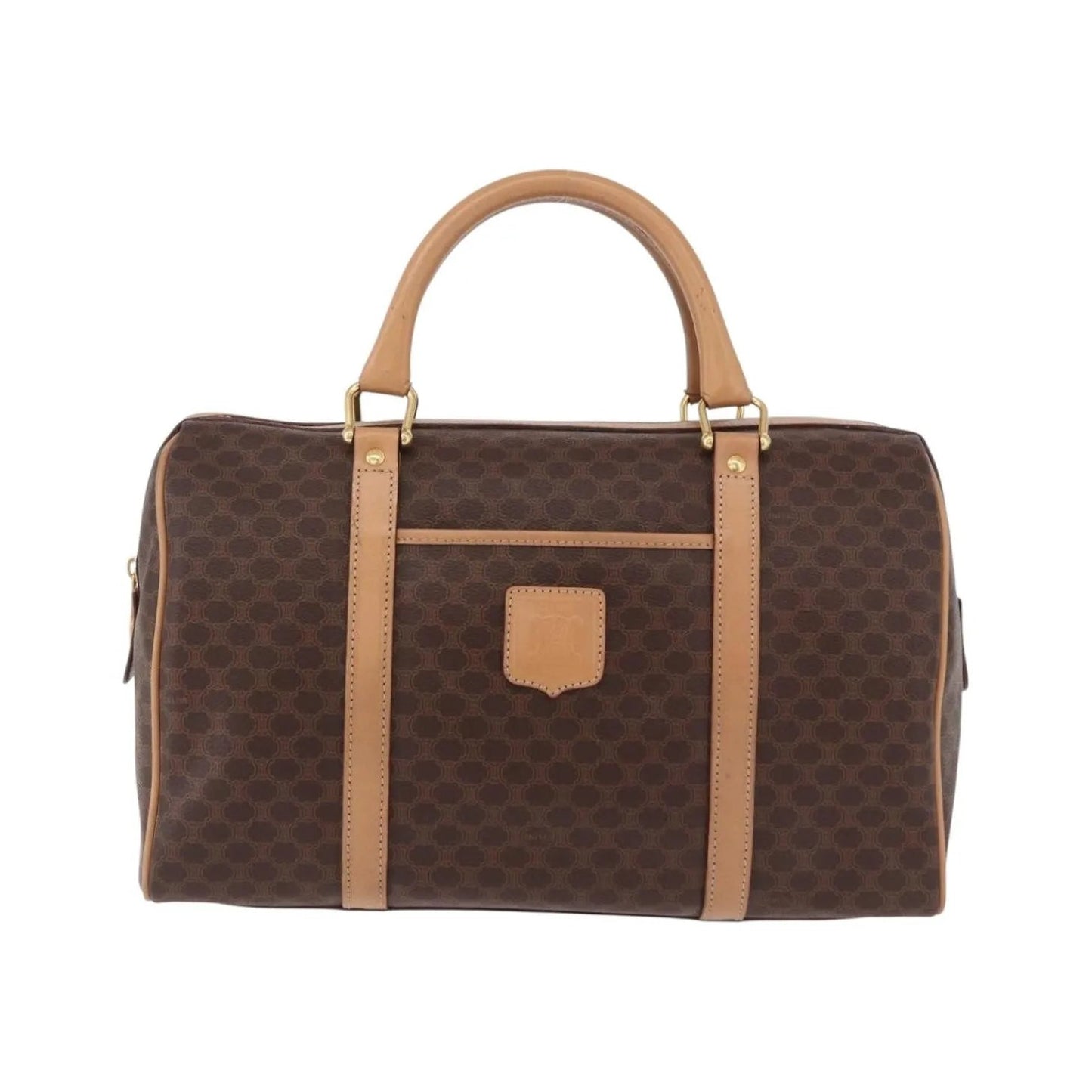 Celine Vintage Macadam Boston Canvas and Leather, Brown, PVC, Handbag