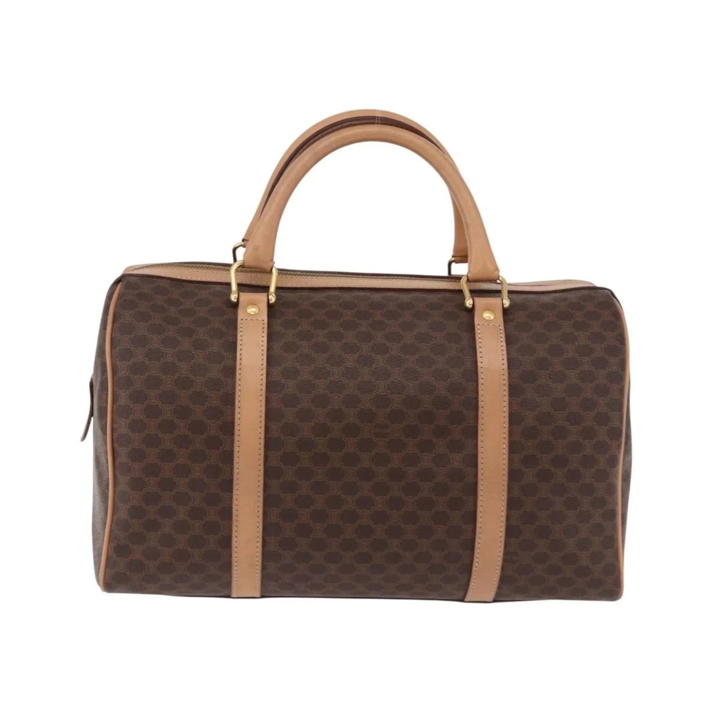 Celine Vintage Macadam Boston Canvas and Leather, Brown, PVC, Handbag