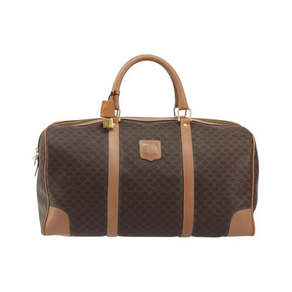 Celine Vintage Macadam Boston Canvas and Leather, Brown, Canvas, Handbag