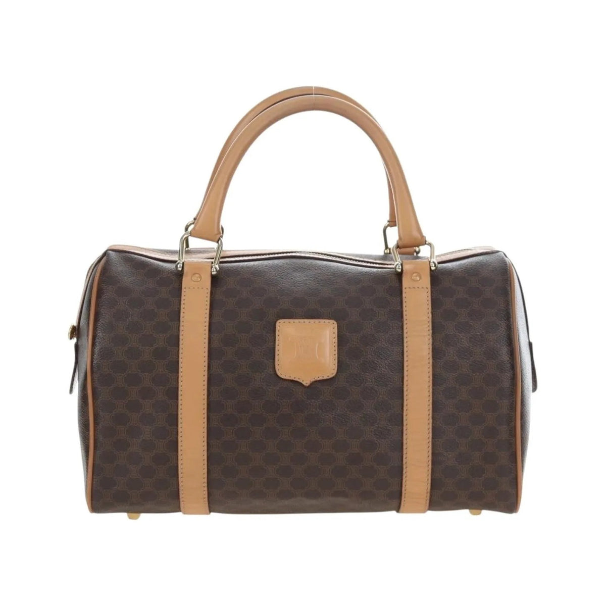 Celine Vintage Macadam Boston Canvas and Leather, Brown, PVC, Handbag
