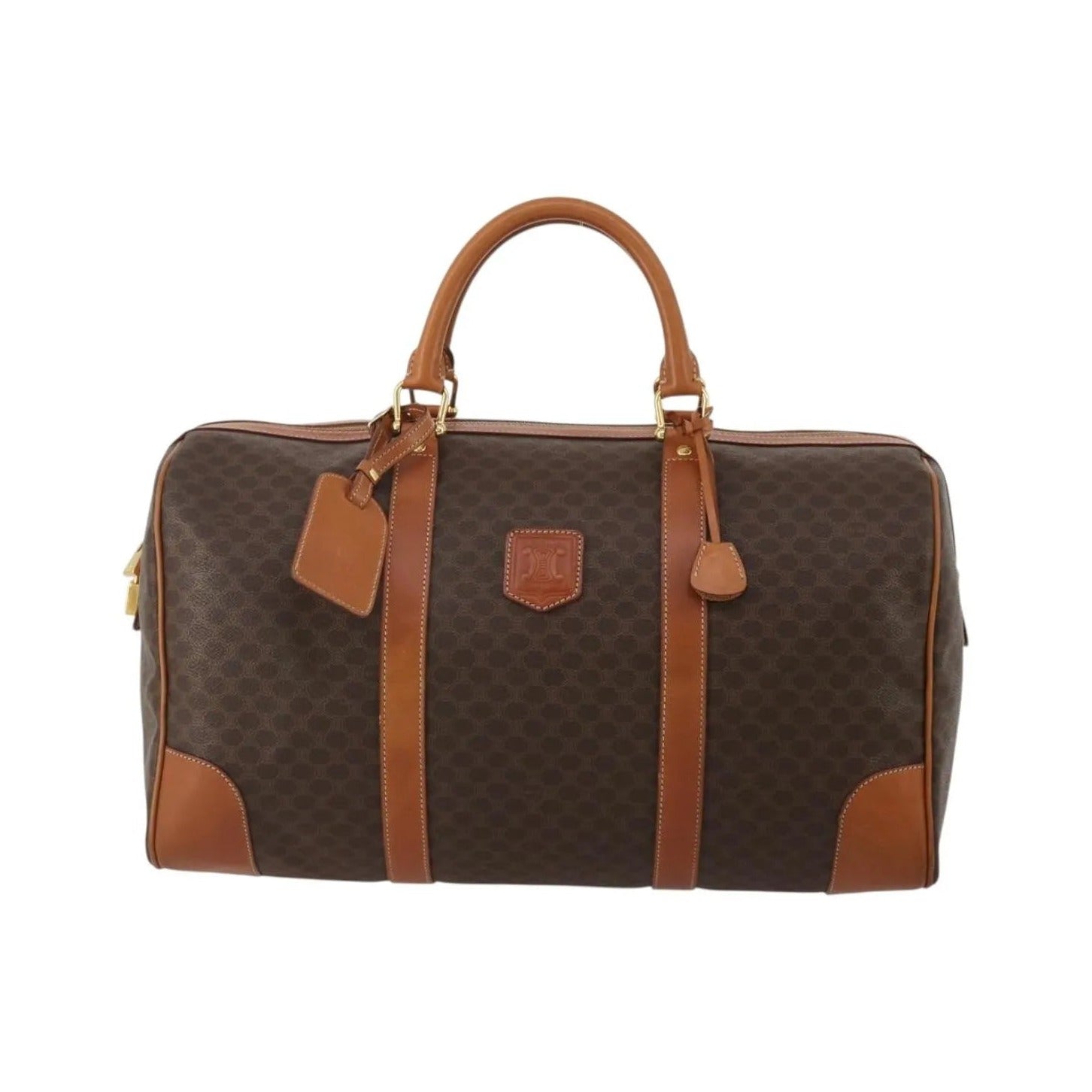 Celine Vintage Macadam Boston Canvas and Leather, Brown, PVC, Handbag