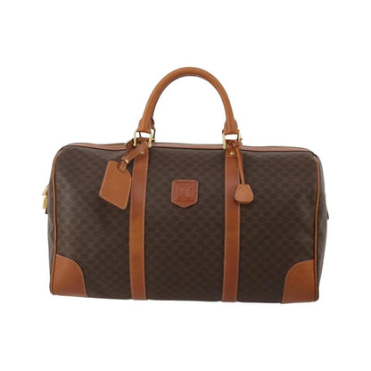 Celine Vintage Macadam Boston Canvas and Leather, Brown, PVC, Handbag