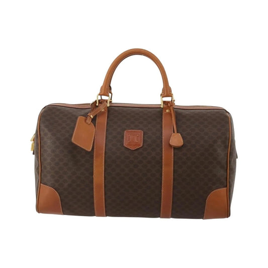 Celine Vintage Macadam Boston Canvas and Leather, Brown, PVC, Handbag